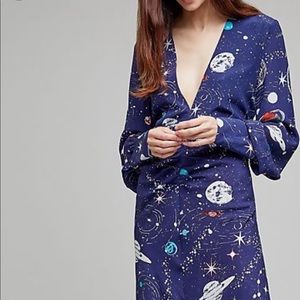RIXO beautiful galaxy print silk maxi dress XS